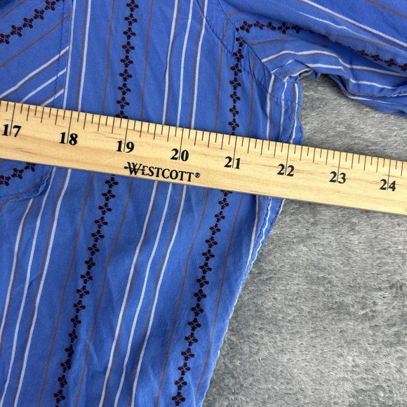 Fossil Vintage Fit Shirt XL Western Blue Brown Button Up Long Sleeve Pearl Snaps - Picture 7 of 11
